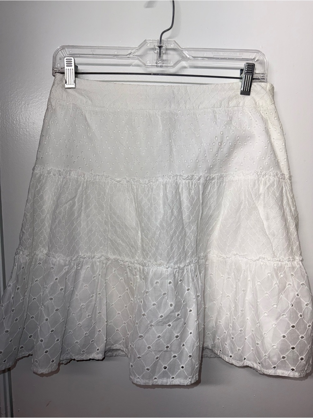 White Tiered Eyelet Cotton Skirt - Women's